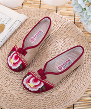 Fashion Apricot Genuine Leather Embroider Flower Splicing Flat Feet Shoes