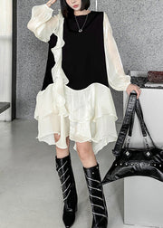 Fashion Apricot Ruffled Organza Patchwork Cotton Dress Fall