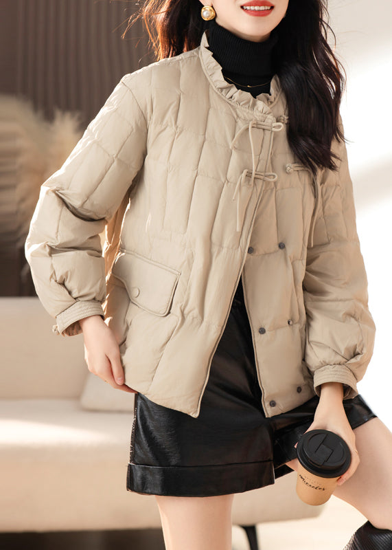 Fashion Apricot Ruffled Tasseled Pockets Fine Cotton Filled Jackets Winter