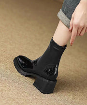 Fashion Army Green Zippered Chunky Heel Boots Sheepskin