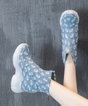 Fashion Baby Blue Cowboy Splicing Hollow Out Sequin Wedge High Wedge Heels Shoes