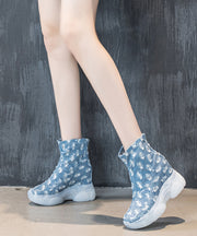 Fashion Baby Blue Cowboy Splicing Hollow Out Sequin Wedge High Wedge Heels Shoes