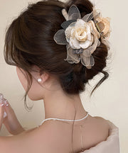 Fashion Beige Alloy Camellia Flower Tulle Hairpin