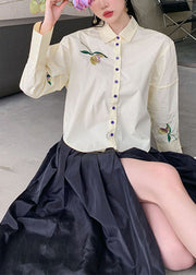 Fashion Beige Embroideried Patchwork Cotton Shirt Top Spring