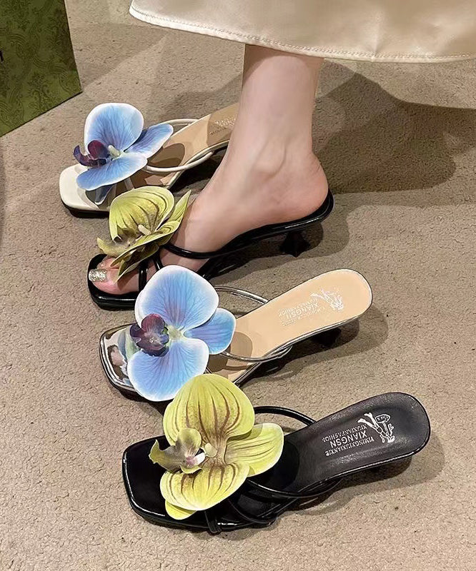 Fashion Beige Faux Leather Splicing Floral Slide Sandals