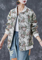 Fashion Beige Oversized Print Cotton Jackets Fall