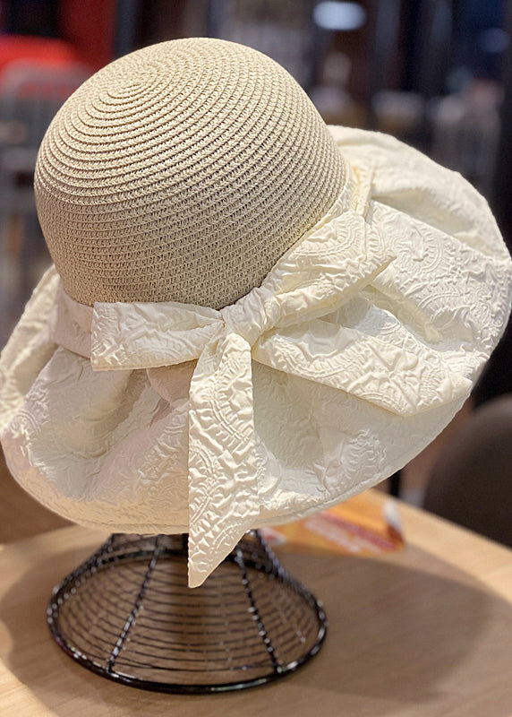 Fashion Beige Straw Woven Patchwork Floppy Sun Hat