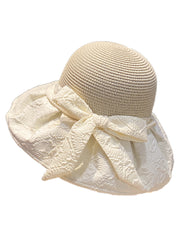 Fashion Beige Straw Woven Patchwork Floppy Sun Hat