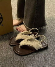 Fashion Beige Tassel Splicing Peep Toe Walking Sandals