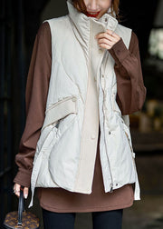 Fashion Beige Zip Up Patchwork Warm Duck Down Puffers Vest Winter