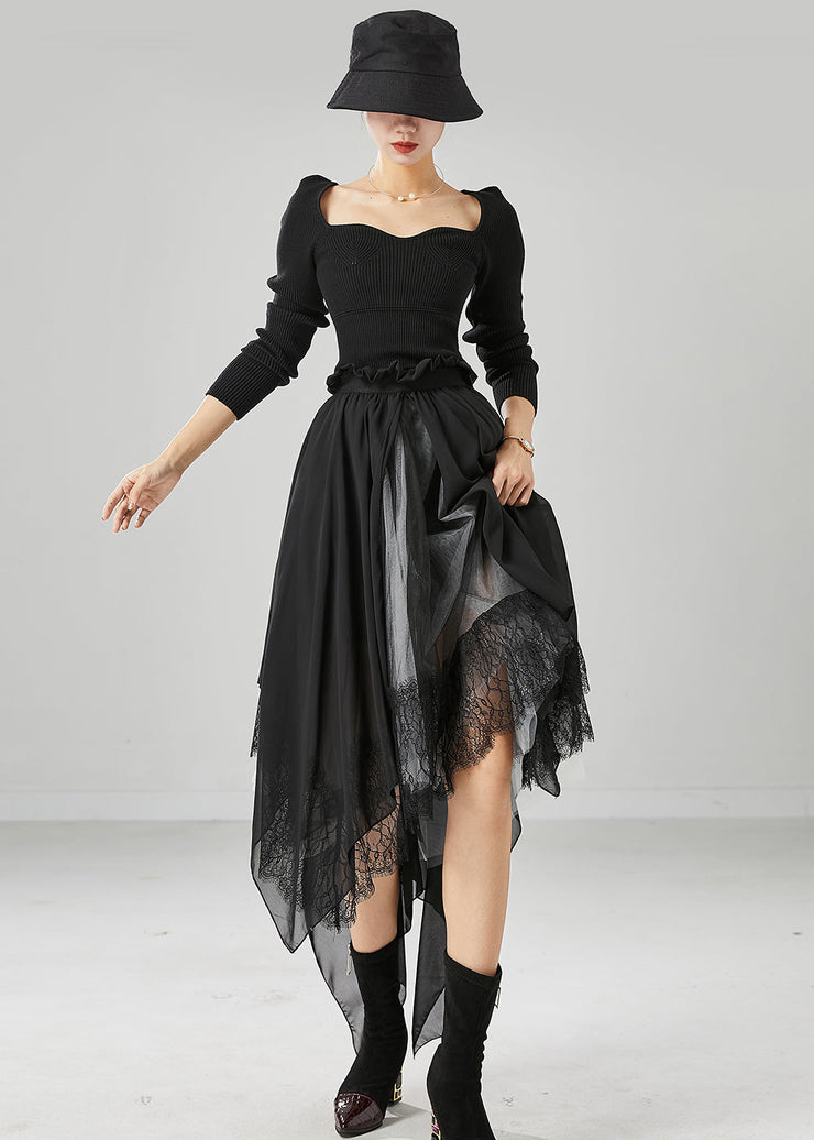 Fashion Black Asymmetrical Chiffon Holiday Skirts Summer