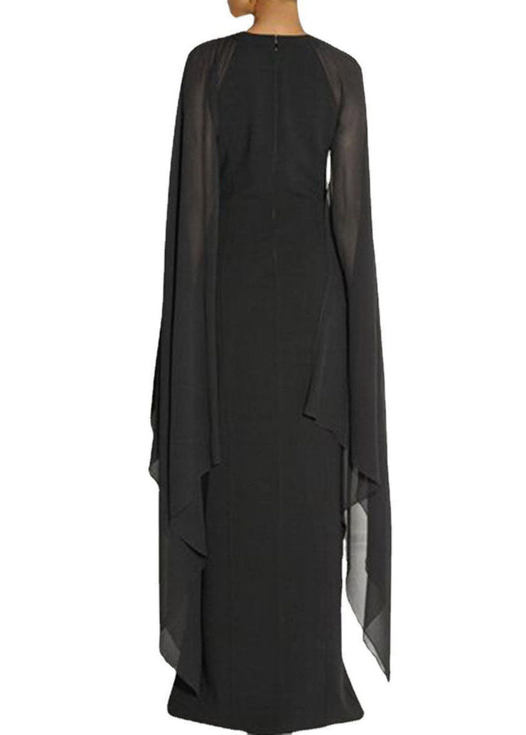 Fashion Black Asymmetrical Patchwork Cape Chiffon Dress Summer