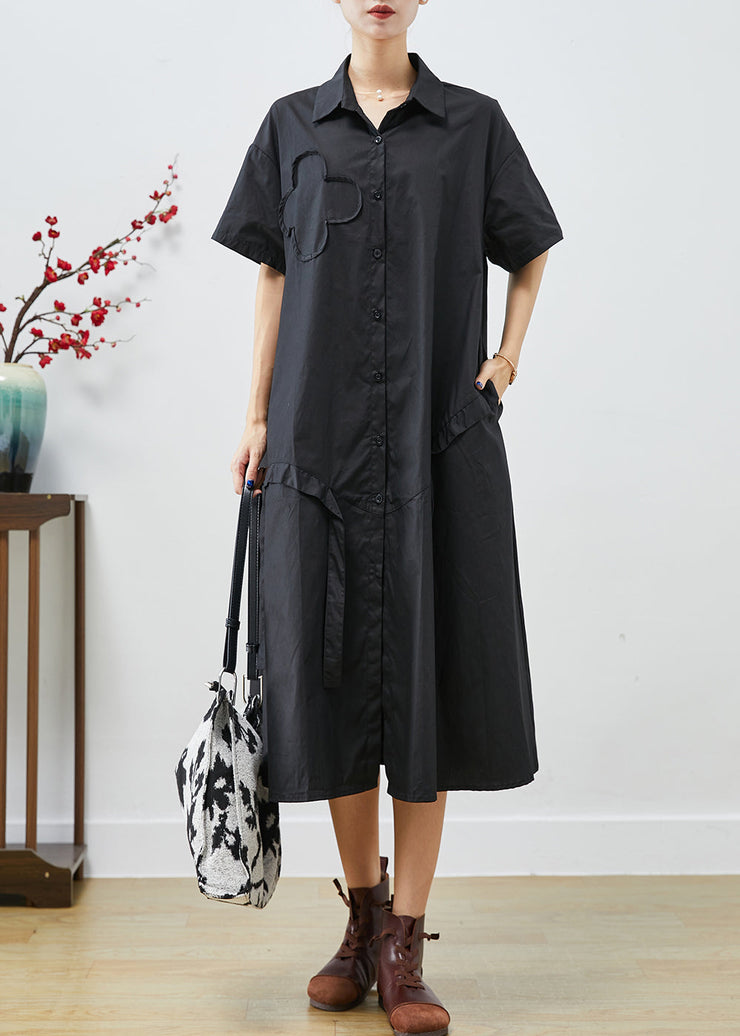 Fashion Black Asymmetrical Patchwork Cotton Maxi Dresses Summer