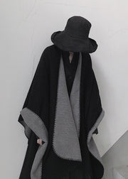 Fashion Black Asymmetrical Wear On Both Sides Cashmere Cape Fall