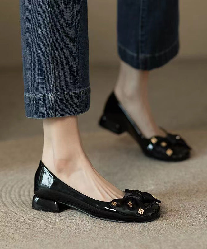 Fashion Black Bow Splicing Chunky Penny Loafers