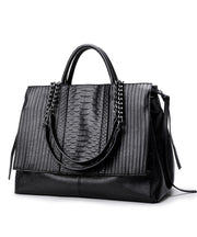 Fashion Black Chain Linked Patchwork Faux Leather Tote Handbag