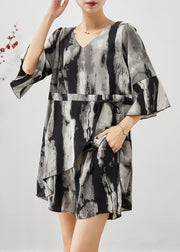 Fashion Black Cinched Tie Dye Spandex Two Piece Suit Set Summer