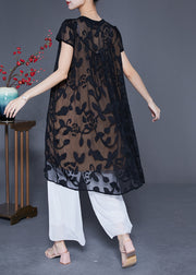 Fashion Black Embroideried Oversized Tulle Dress Summer