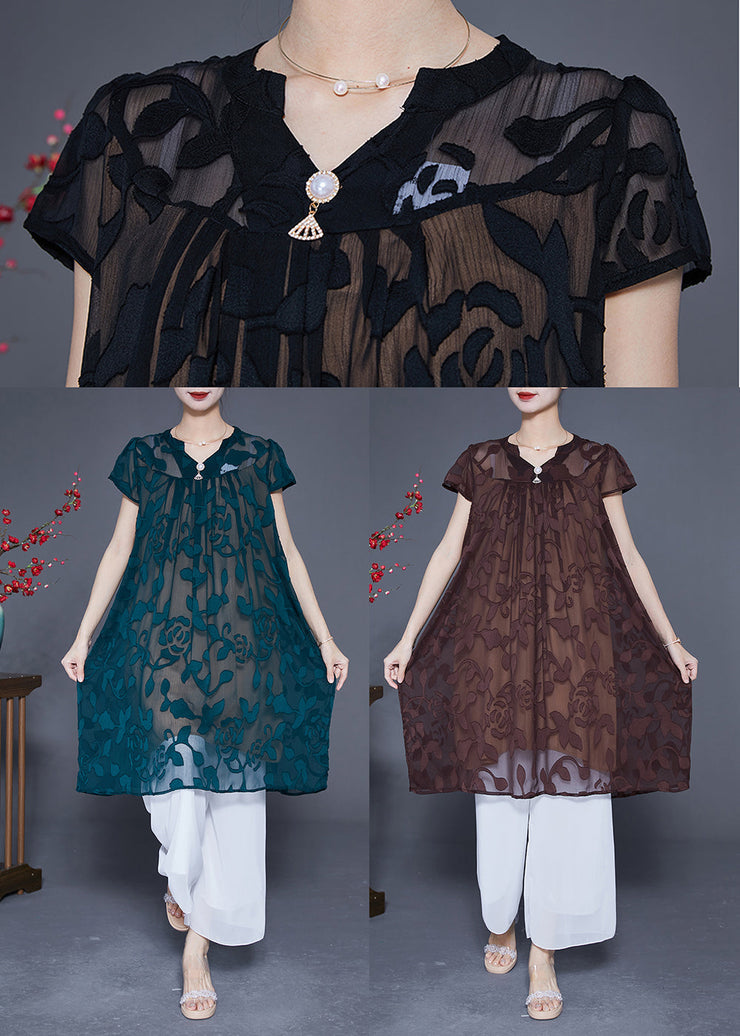 Fashion Black Embroideried Oversized Tulle Dress Summer