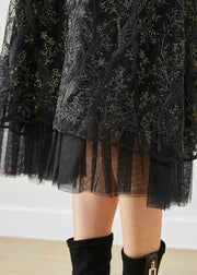 Fashion Black Embroideried Patchwork Knit Dresses Fall