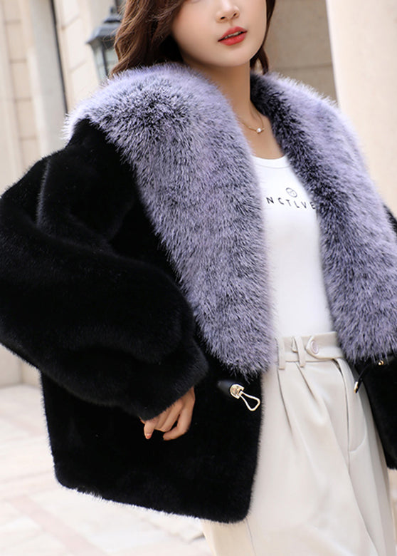 Fashion Black Fur Collar Thick Mink Hair Coat Winter