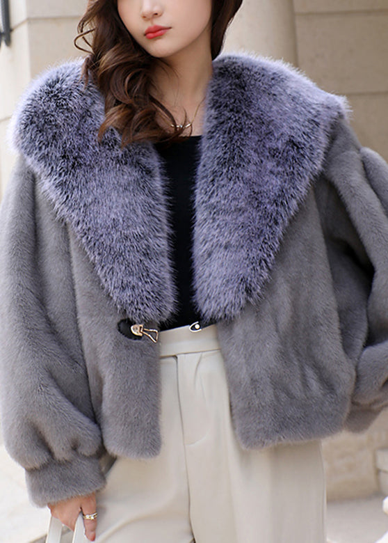 Fashion Black Fur Collar Thick Mink Hair Coat Winter