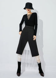 Fashion Black High Waist Tulle Patchwork Spandex Skirt Summer