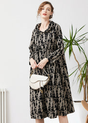 Fashion Black Hooded Tie Dye Cashmere Long Dresses Spring