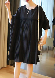 Fashion Black Oversized Patchwork Pleated Mid Dress Half Sleeve