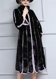 Fashion Black Oversized Patchwork Striped Faux Fur Coats Winter