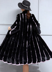 Fashion Black Oversized Patchwork Striped Faux Fur Coats Winter