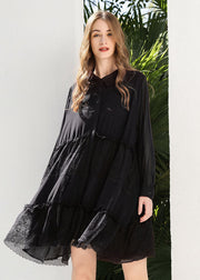 Fashion Black Peter Pan Collar Lace Patchwork Chiffon Holiday Dress Spring