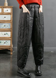 Fashion Black Pockets Patchwork Thick Duck Down Filled Pants