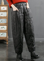 Fashion Black Pockets Patchwork Thick Duck Down Filled Pants