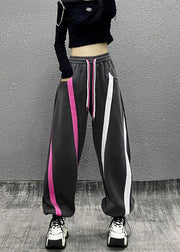 Fashion Black Pockets Patchwork Warm Fleece Sport Pants Winter