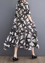 Fashion Black Print Asymmetrical Holiday Long Dress Summer