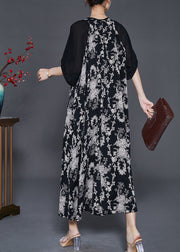 Fashion Black Tasseled Print Chiffon Holiday Dress Summer