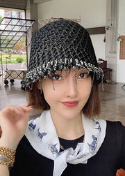 Fashion Black Tasseled Woven Bucket Hat