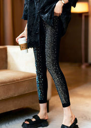 Fashion Black Zircon Patchwork Cotton Slim Crop Pants Fall