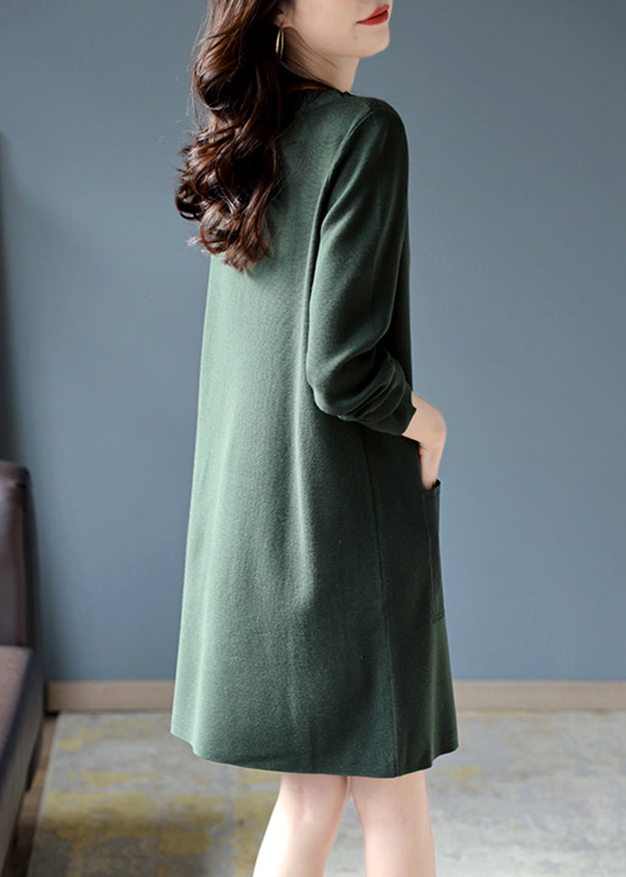 Fashion Blackish Green Oversized Drawstring Cotton Dress Spring