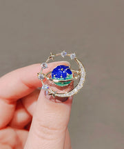 Fashion Blue Alloy Zircon Universe Planet Brooches