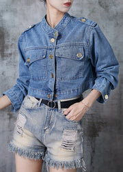 Fashion Blue Back Hollow Out Denim Short Coats Fall