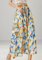 Fashion Blue Floral Elastic Waist Chiffon Skirts Summer