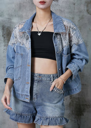 Fashion Blue Hollow Out Pockets Denim Coats Spring