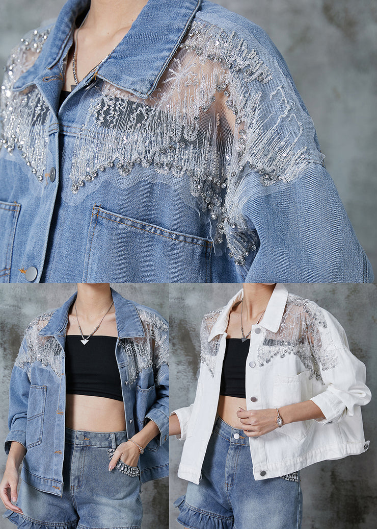 Fashion Blue Hollow Out Pockets Denim Coats Spring