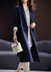 Fashion Blue Notched Button Pockets Long Coats Fall