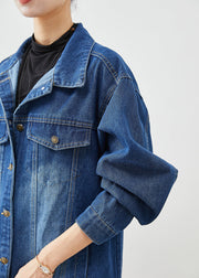 Fashion Blue Oversized Button Down Denim Trench Fall