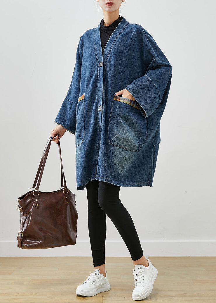 Fashion Blue Oversized Patchwork Denim Coats Fall