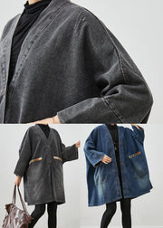 Fashion Blue Oversized Patchwork Denim Coats Fall