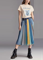 Fashion Blue Patchwork Wrinkled Denim Skirts Fall